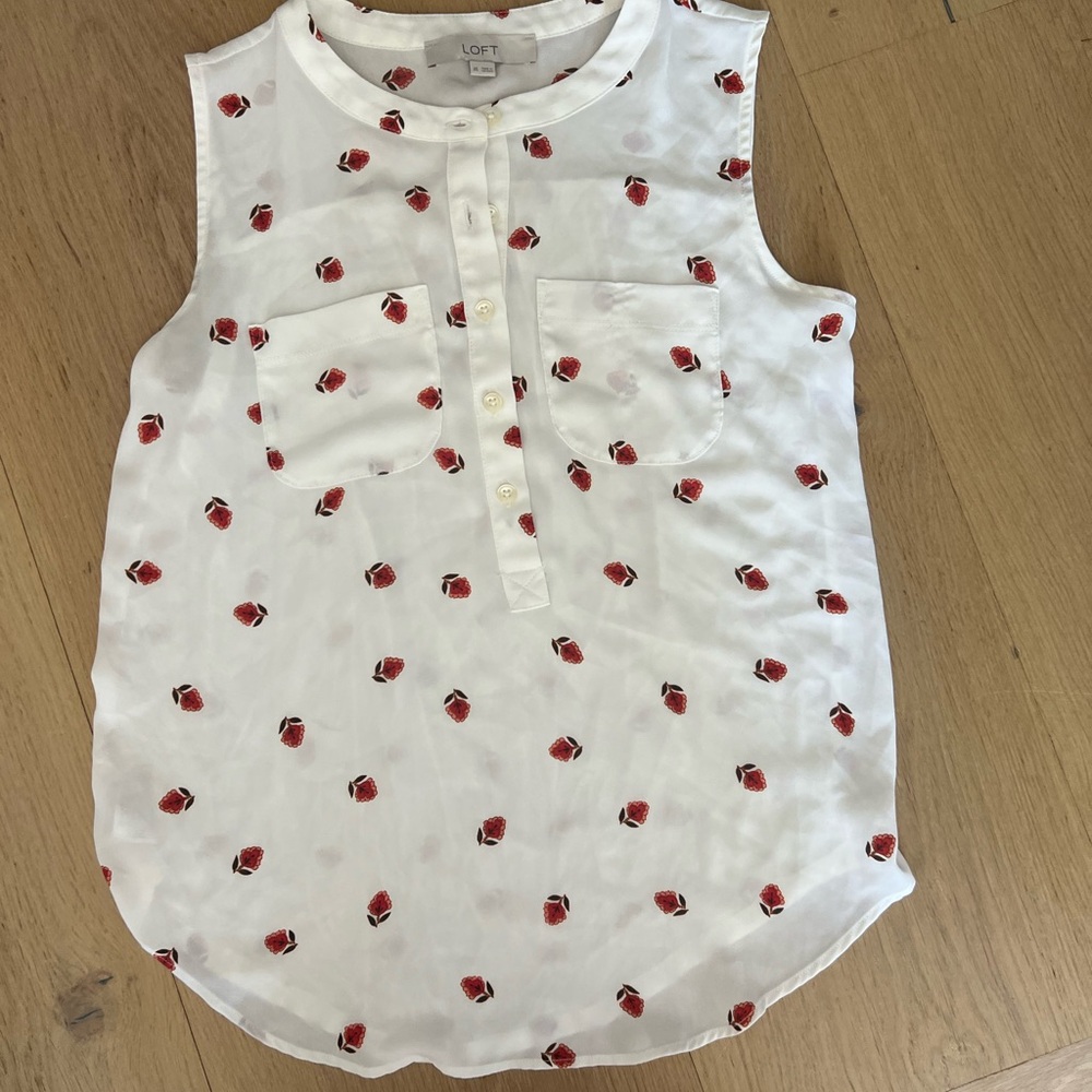LOFT White Tank Top with Red Flower Print